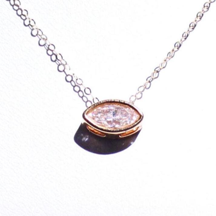 P. only-18K Solid Gold Marquise 0.5ct Moissanite Rose Necklace: Minimalist Bezel Setting
