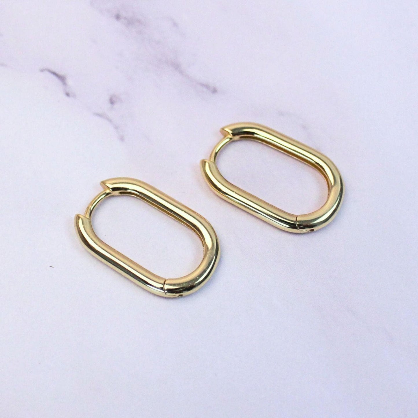 14K Gold Plated Sterling Silver Oval Hoop Charlie Earrings | Modern Minimalist Everyday Hoops