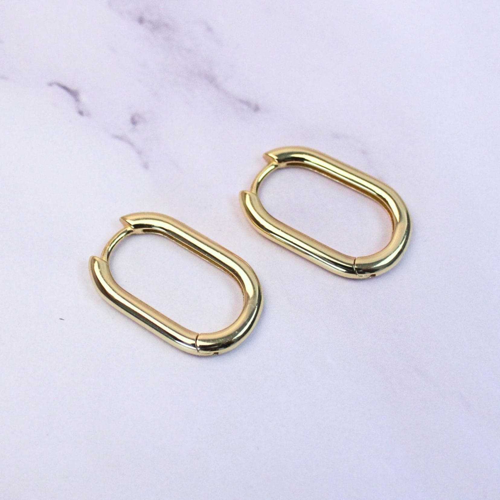 14K Gold Plated Sterling Silver Oval Hoop Charlie Earrings | Modern Minimalist Everyday Hoops