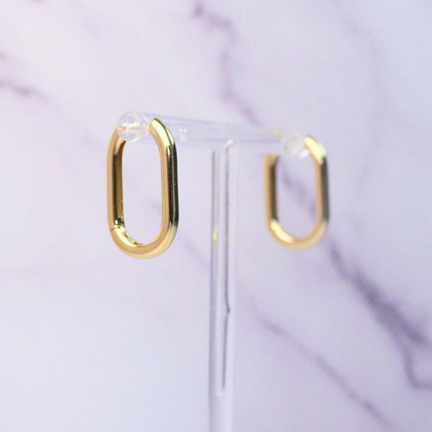 14K Gold Plated Sterling Silver Oval Hoop Charlie Earrings | Modern Minimalist Everyday Hoops
