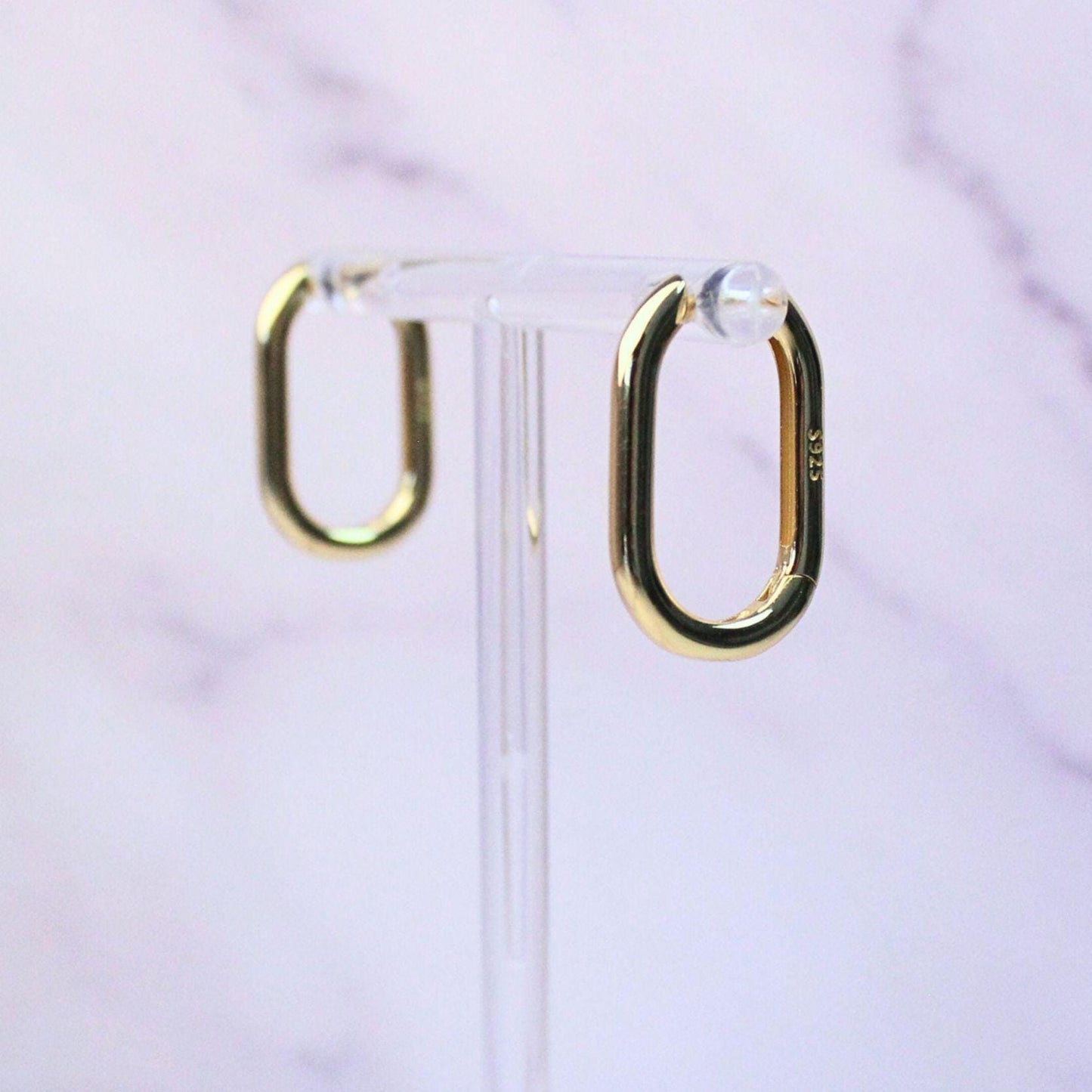 14K Gold Plated Sterling Silver Oval Hoop Charlie Earrings | Modern Minimalist Everyday Hoops
