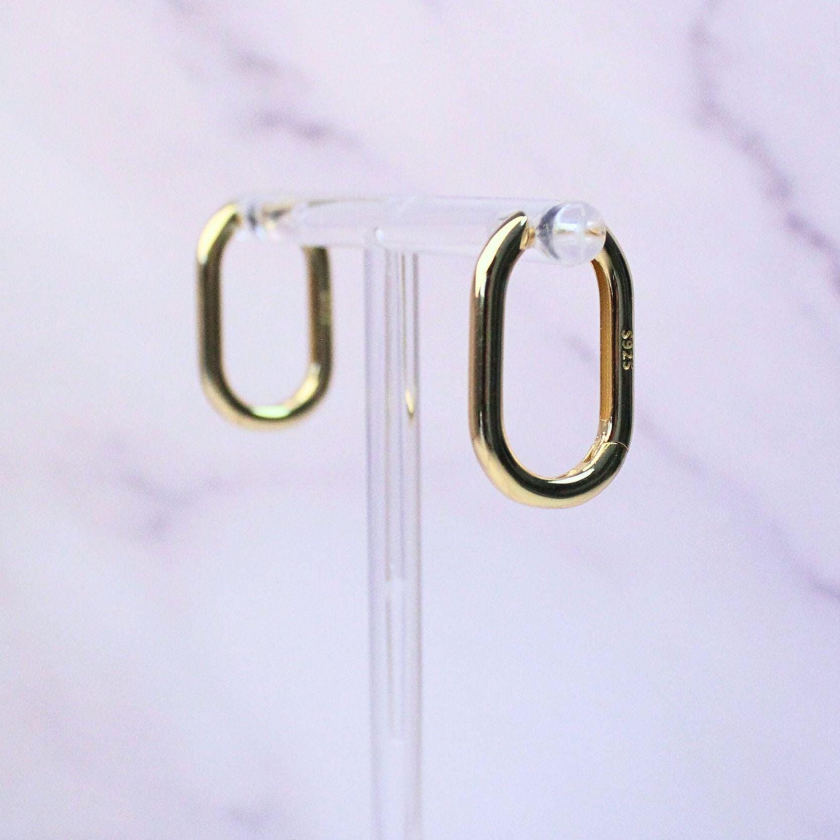 14K Gold Plated Sterling Silver Oval Hoop Charlie Earrings | Modern Minimalist Everyday Hoops
