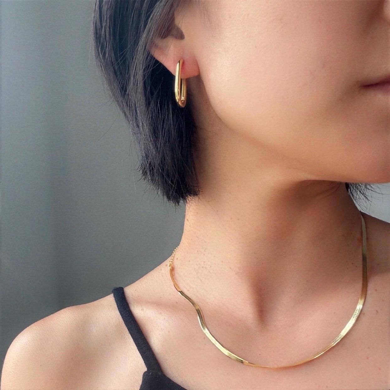 14K Gold Plated Sterling Silver Oval Hoop Charlie Earrings | Modern Minimalist Everyday Hoops