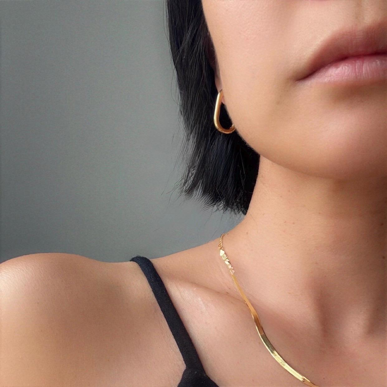 14K Gold Plated Sterling Silver Oval Hoop Charlie Earrings | Modern Minimalist Everyday Hoops