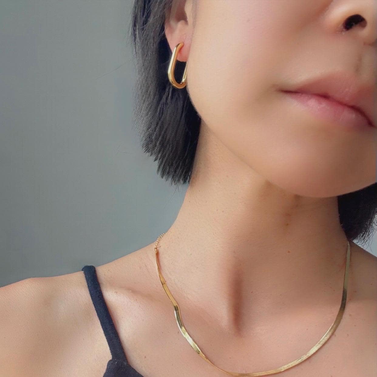 14K Gold Plated Sterling Silver Oval Hoop Charlie Earrings | Modern Minimalist Everyday Hoops