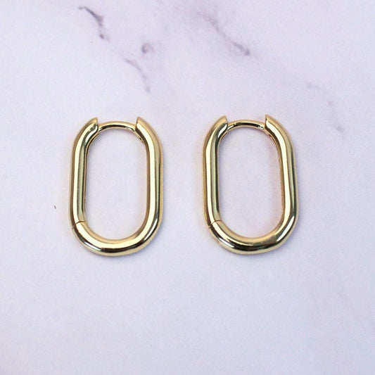 14K Gold Plated Sterling Silver Oval Hoop Charlie Earrings | Modern Minimalist Everyday Hoops