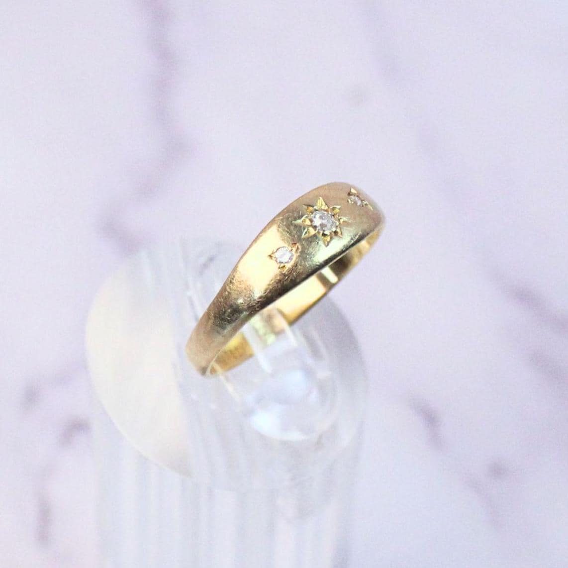 18K Solid Gold Gypsy Ring with Natural Diamonds | Vintage Starburst Ring