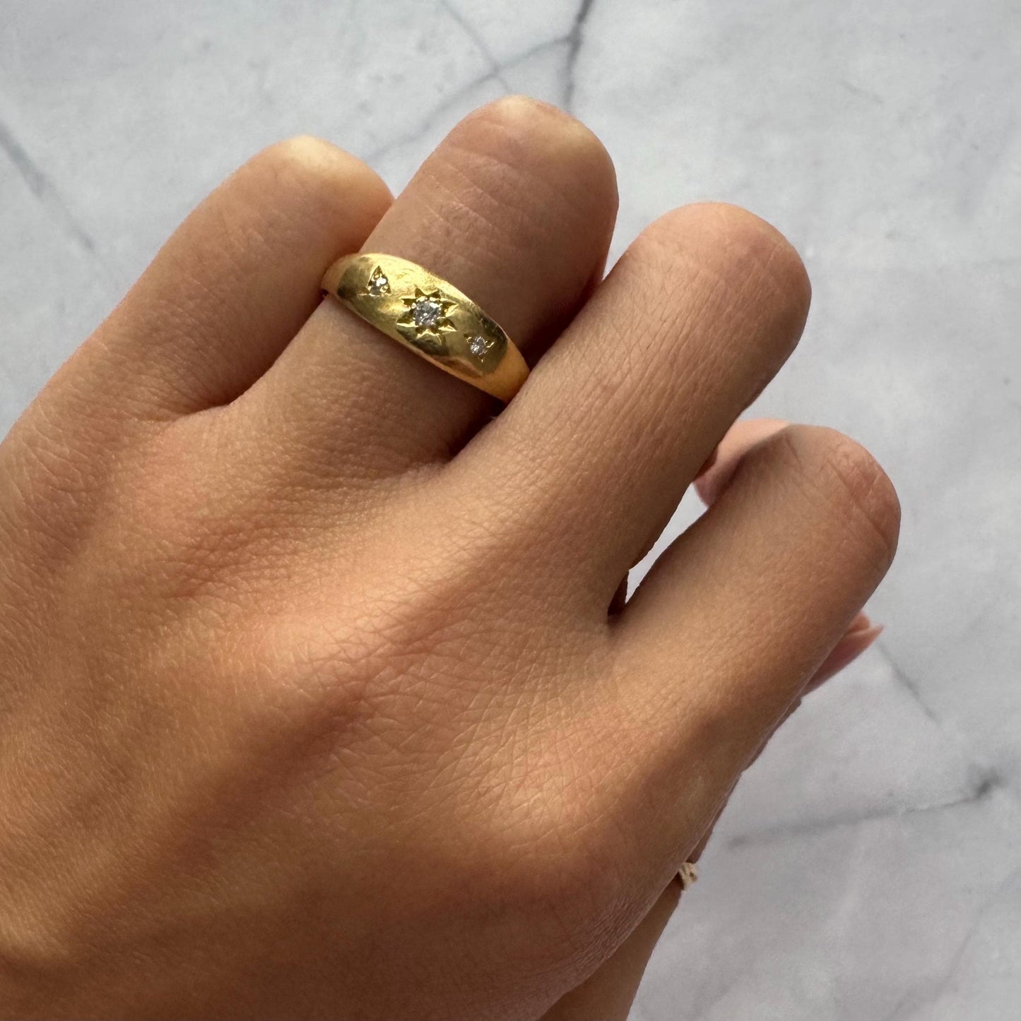18K Solid Gold Gypsy Ring with Natural Diamonds | Vintage Starburst Ring