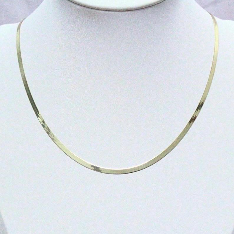 18K Plated Sterling Silver Herringbone Elliot Necklace | 3mm Flat Snake Chain