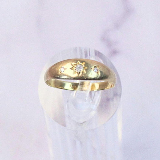 18K Solid Gold Gypsy Ring with Natural Diamonds | Vintage Starburst Ring