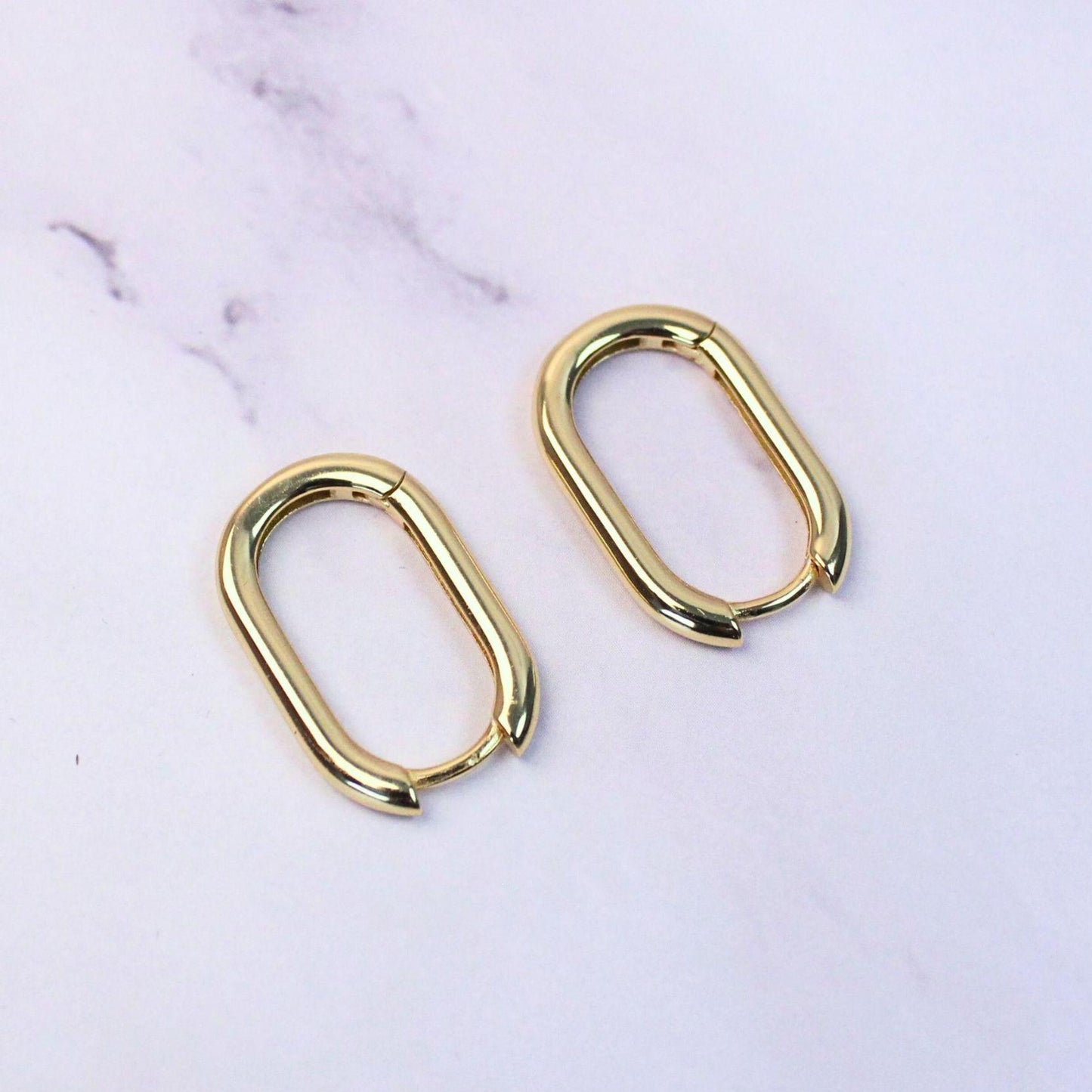 14K Gold Plated Sterling Silver Oval Hoop Charlie Earrings | Modern Minimalist Everyday Hoops