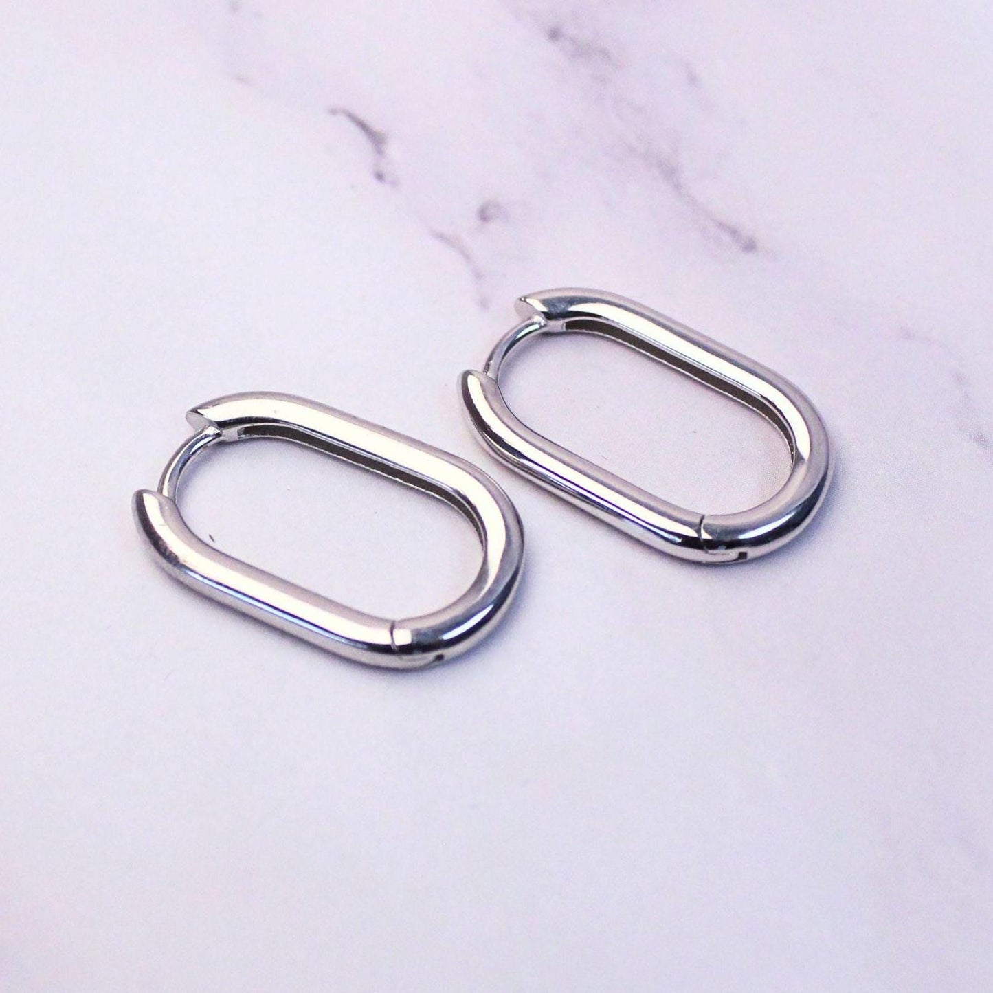 Sterling Silver Oval Hoop Charlie Earrings | Modern Minimalist Everyday Hoops