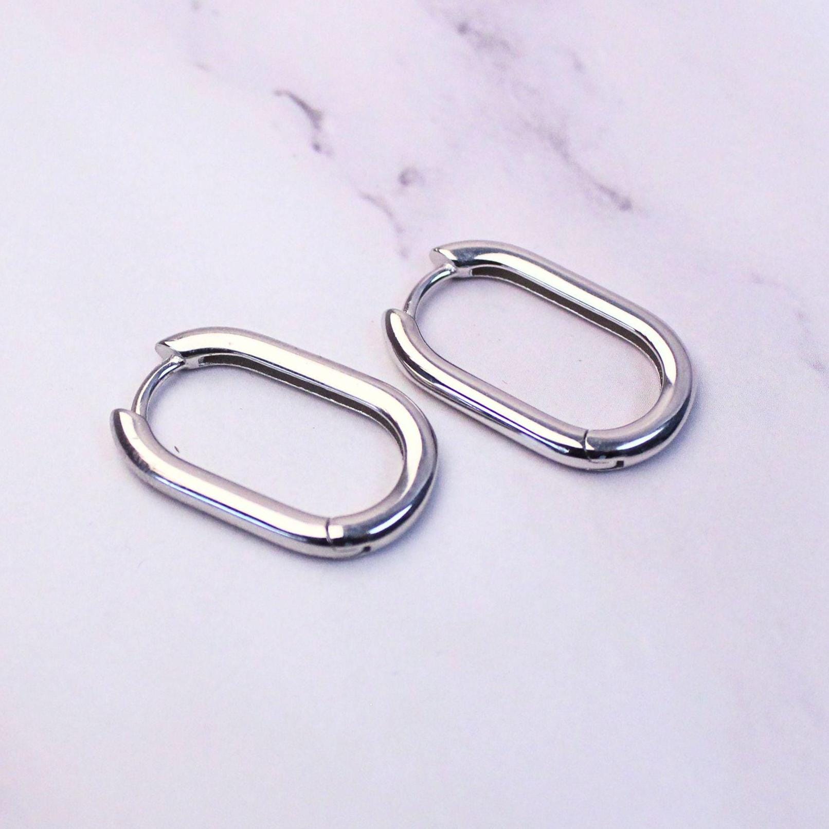 Sterling Silver Oval Hoop Charlie Earrings | Modern Minimalist Everyday Hoops