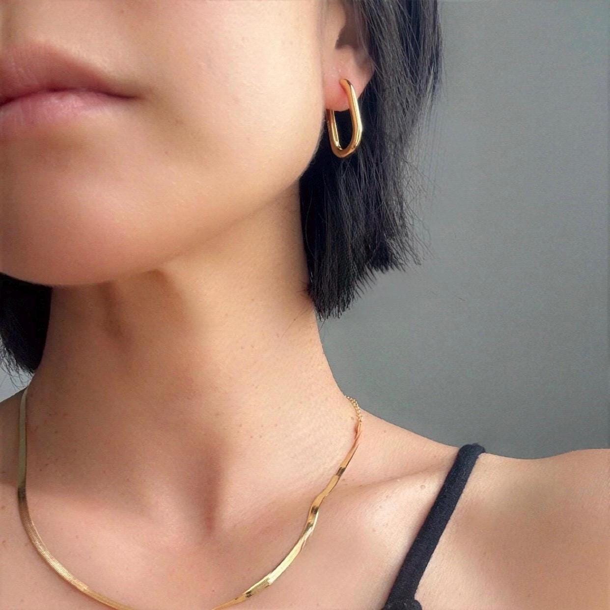 14K Gold Plated Sterling Silver Oval Hoop Charlie Earrings | Modern Minimalist Everyday Hoops