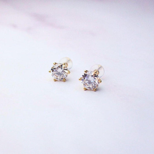 14K Gold 1CT Moissanite Lillian Stud Earrings | Round Cut Moissanite Solitaire Studs