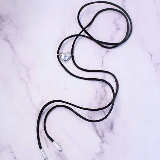 Sterling Silver Heart on Black Cord Amore Necklace| Minimalist Adjustable Necklace