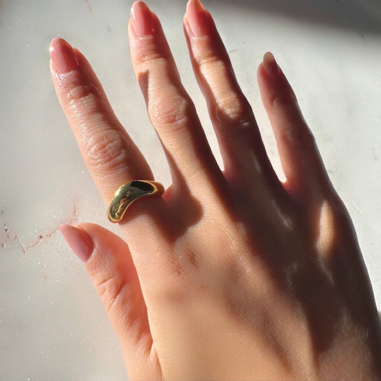 14K Gold Plated Sterling Silver Lucia Ring –Adjustable Minimalist Statement Band