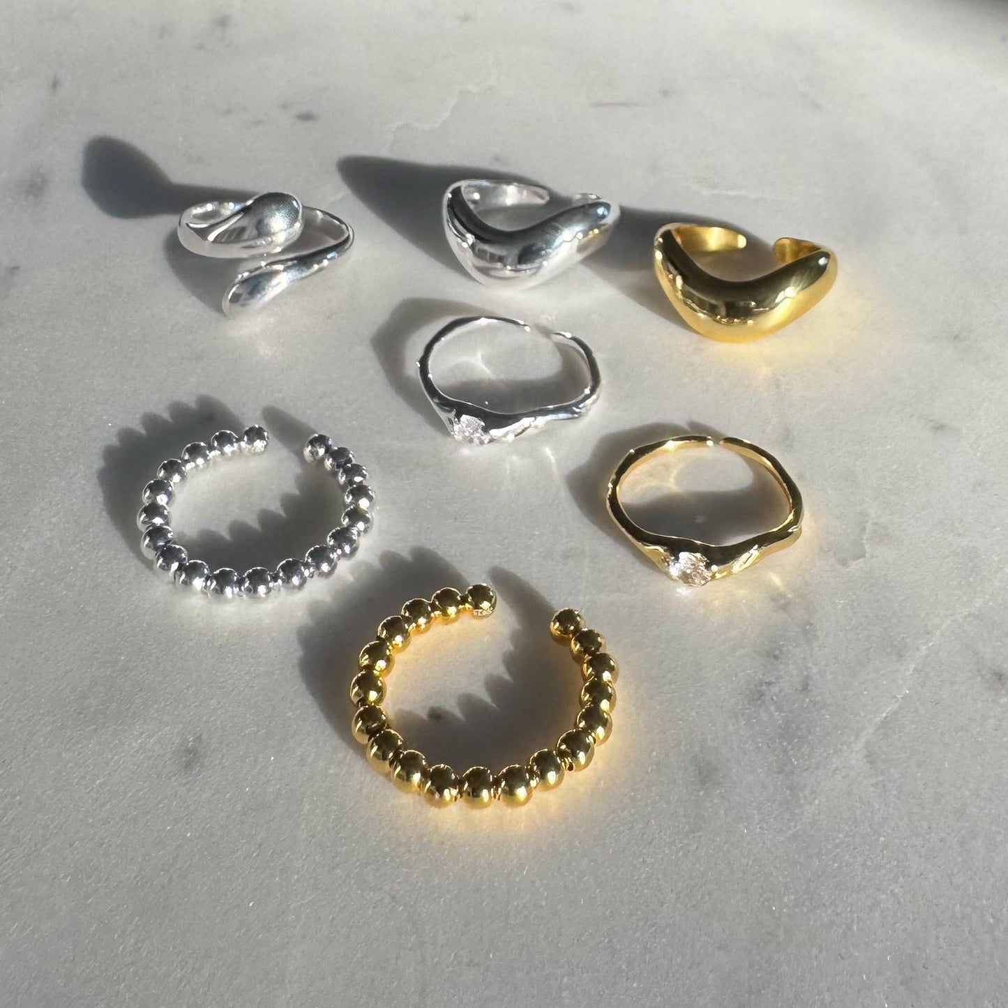 18K Gold Plated Sterling Silver Beaded Adjustable Eliza Ring – Minimalist Dainty Band