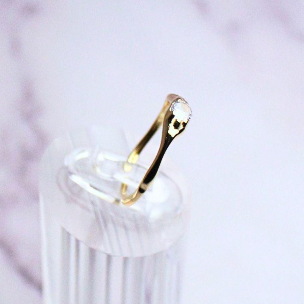 14K Gold Plated Sterling Silver Adjustable Juniper Ring with Zircon – Delicate Minimalist Everyday Jewelry