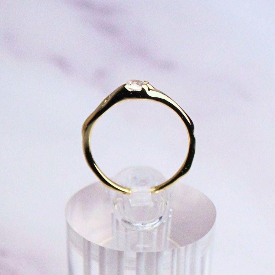 14K Gold Plated Sterling Silver Adjustable Juniper Ring with Zircon – Delicate Minimalist Everyday Jewelry