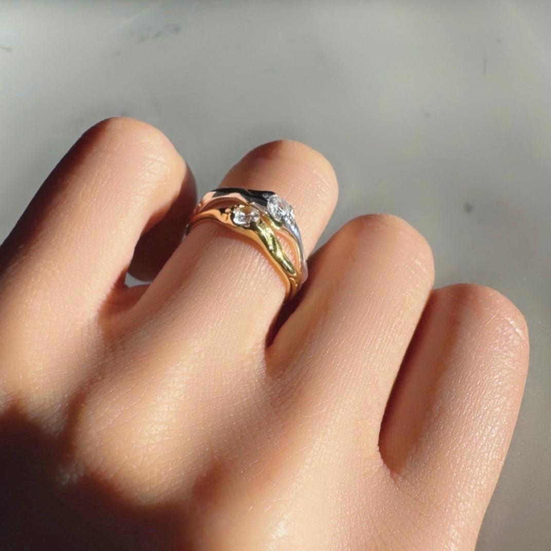 Sterling Silver Adjustable Juniper Ring with Zircon – Delicate Minimalist Everyday Jewelry