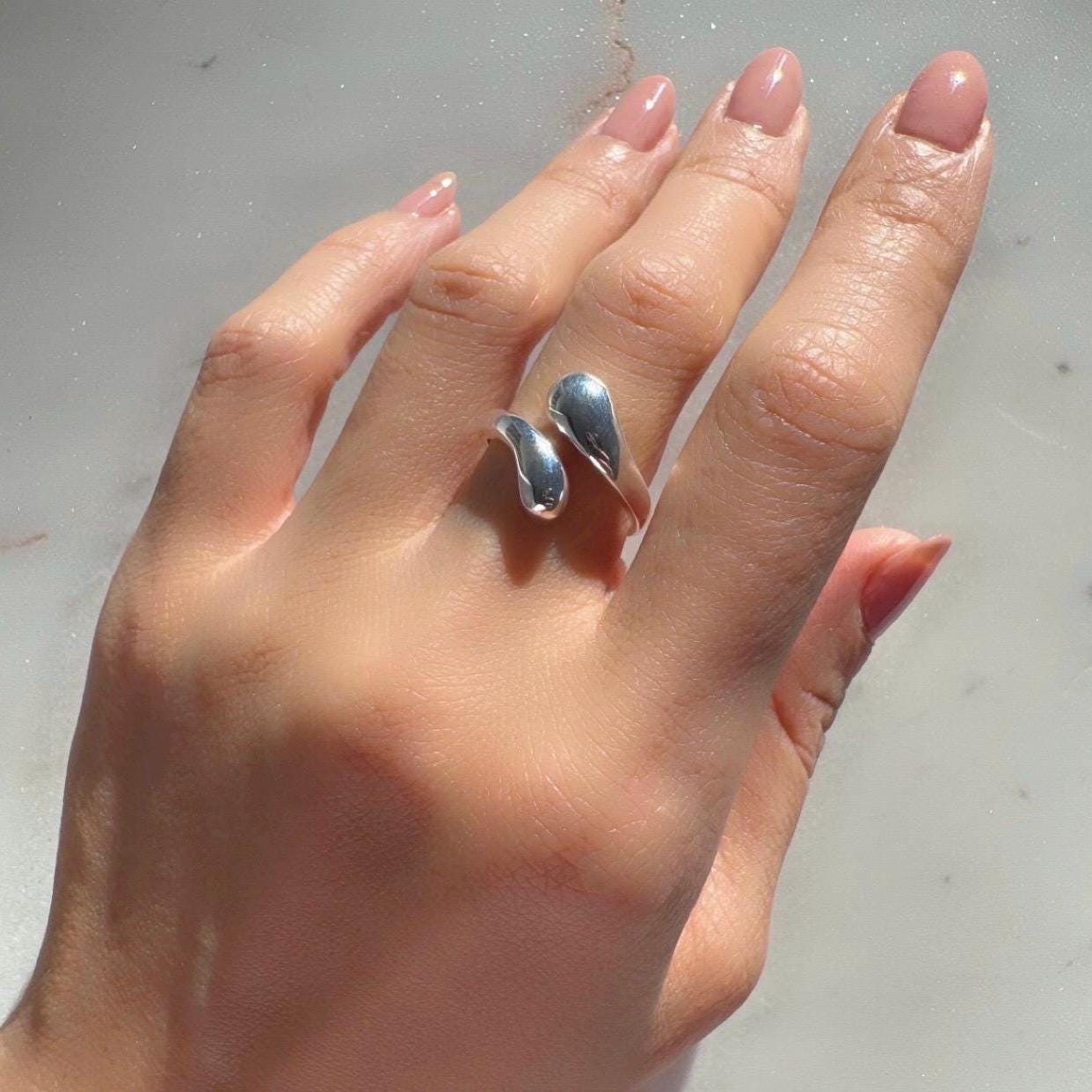 Sterling Silver Adjustable Natalia Ring – Modern Minimalist Open Band