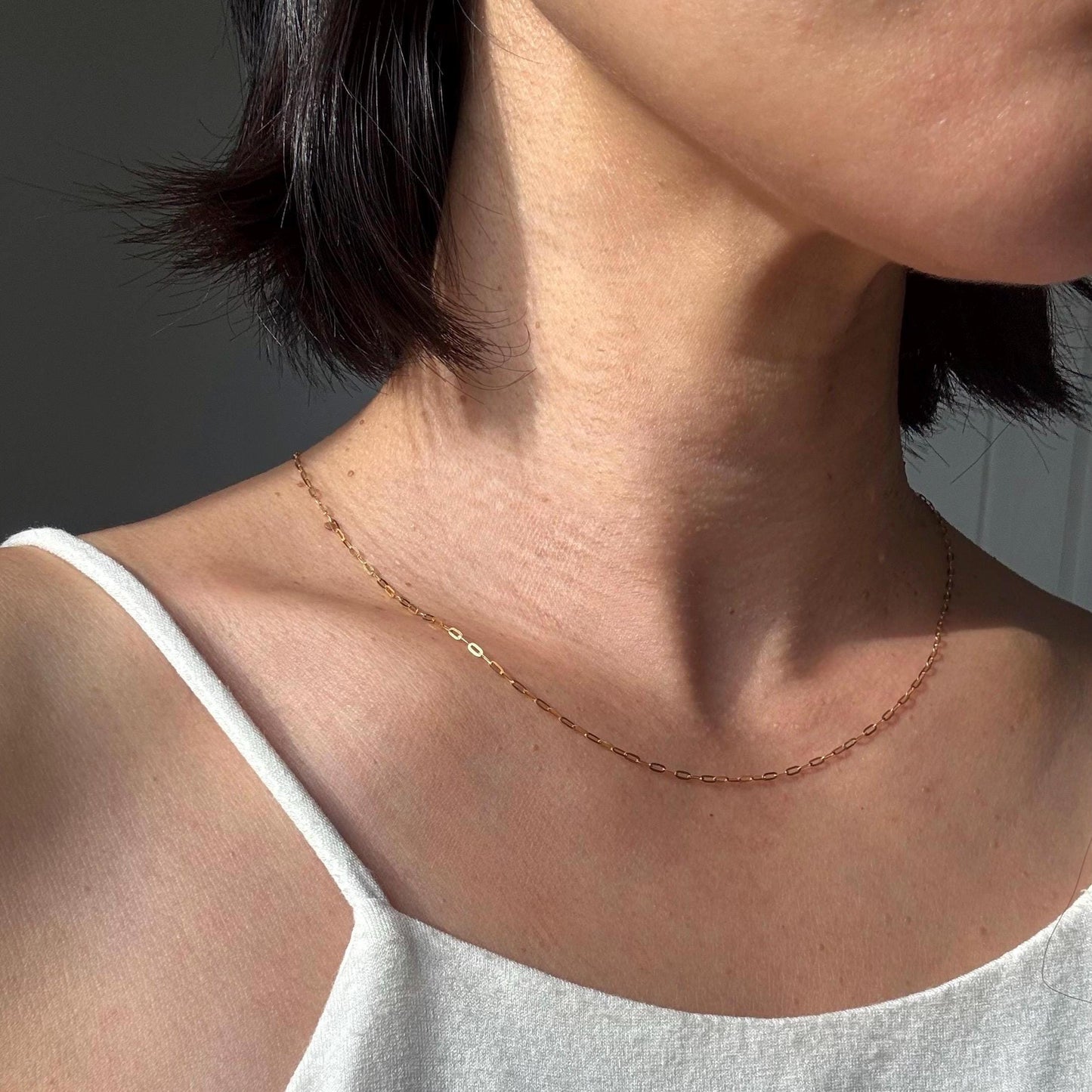 18K Solid Gold Paperclip Chain Gabby Necklace: Dainty Minimalist Jewelry