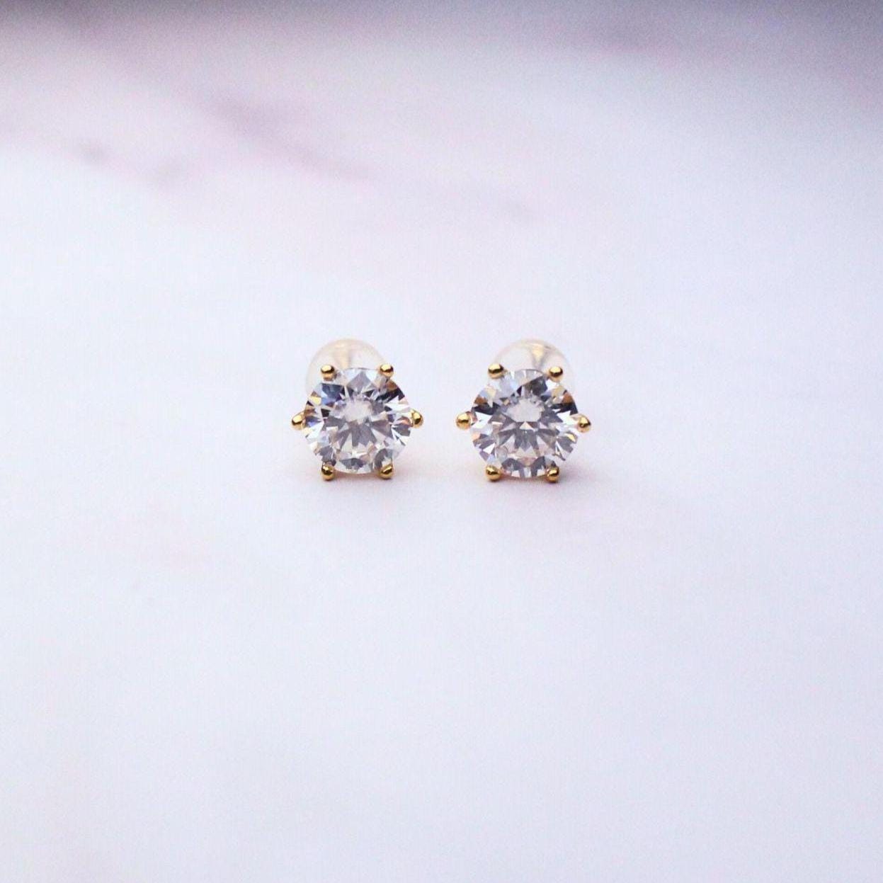 14K Gold 1CT Moissanite Lillian Stud Earrings | Round Cut Moissanite Solitaire Studs