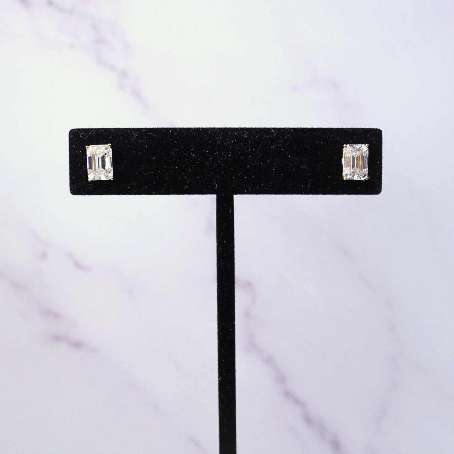 14K Gold Emerald Cut Moissanite Millie Stud Earrings | 1CT Each Solitaire