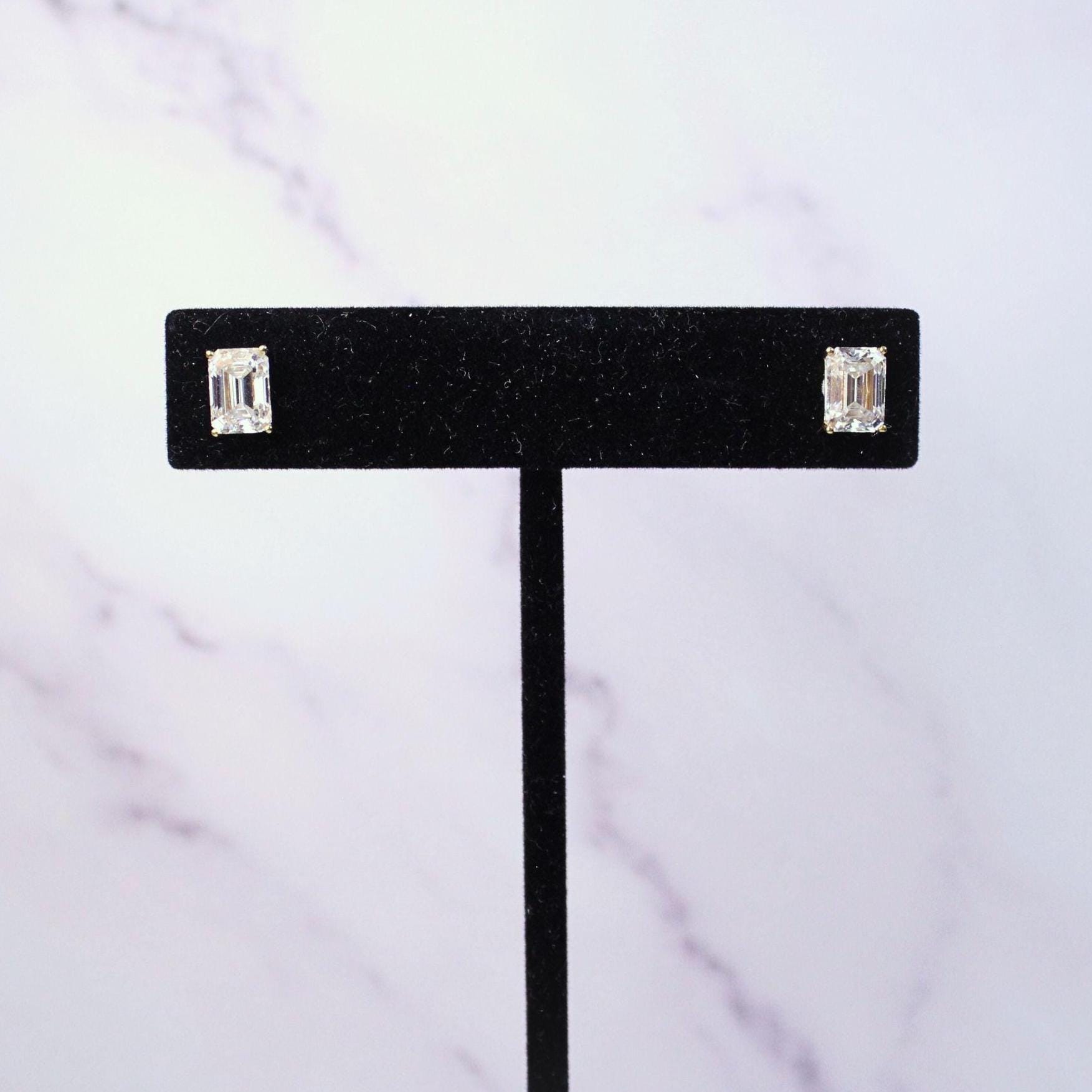14K Gold Emerald Cut Moissanite Millie Stud Earrings | 1CT Each Solitaire