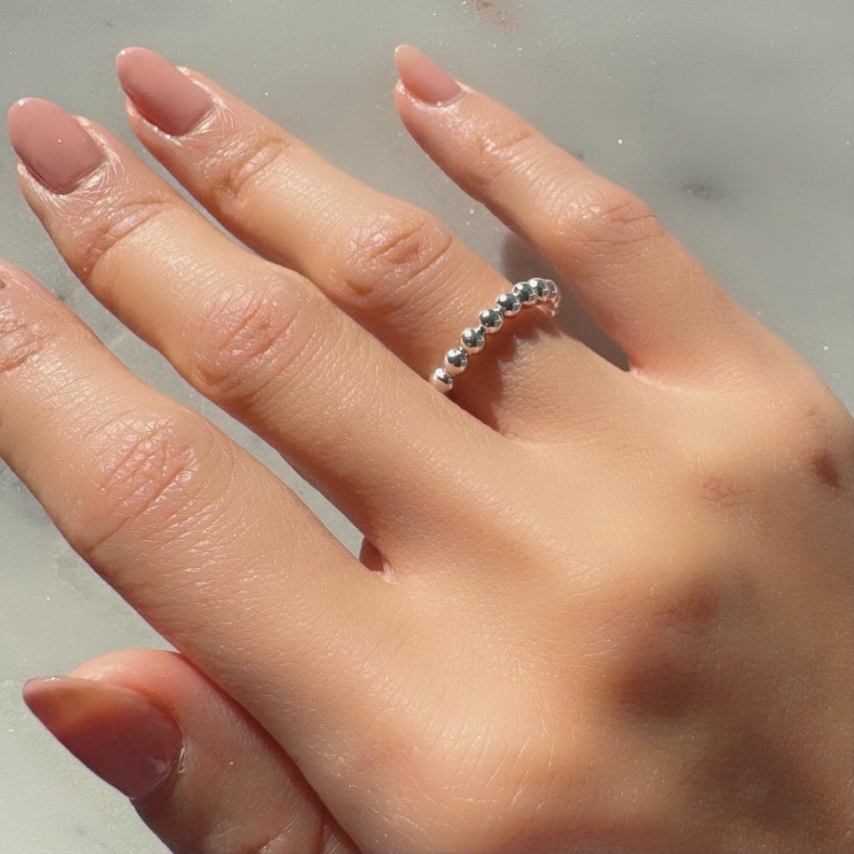 Sterling Silver Beaded Adjustable Eliza Ring – Minimalist Dainty Band