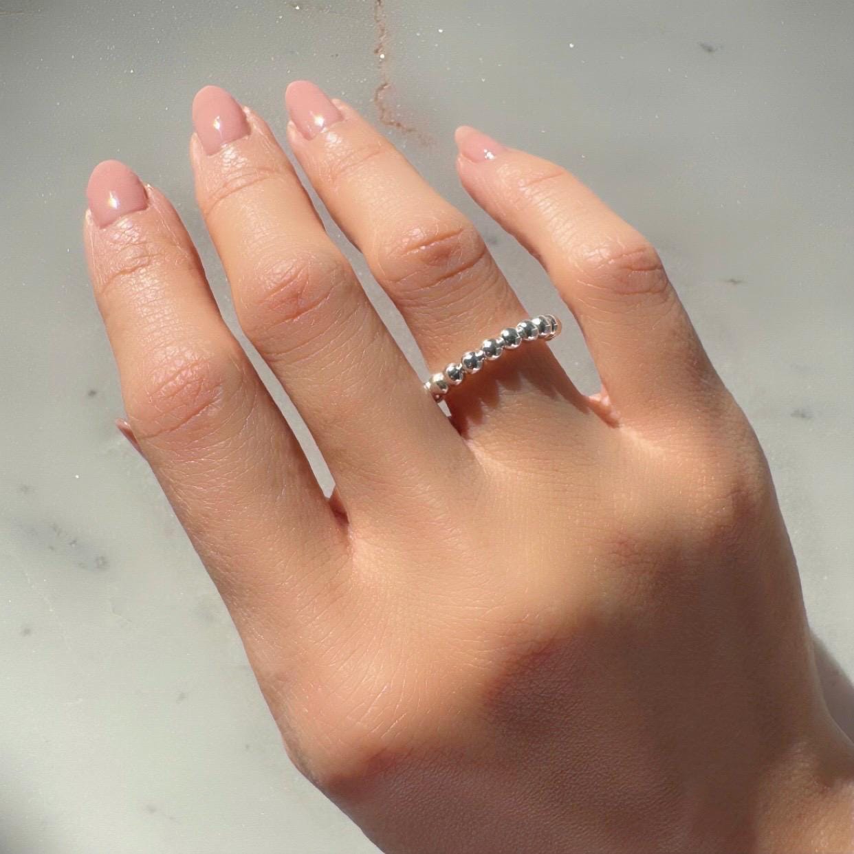 Sterling Silver Beaded Adjustable Eliza Ring – Minimalist Dainty Band