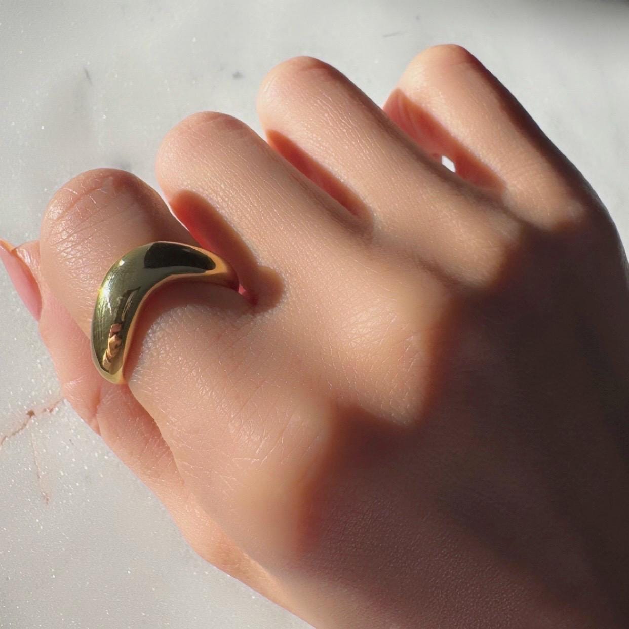 14K Gold Plated Sterling Silver Lucia Ring –Adjustable Minimalist Statement Band