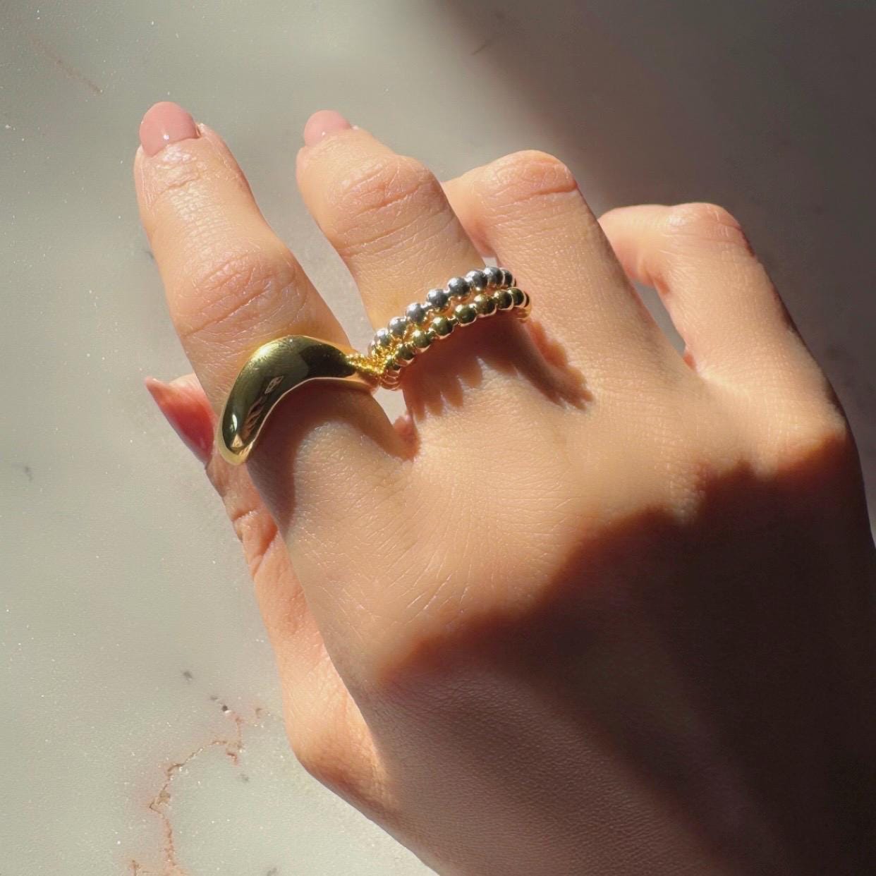 14K Gold Plated Sterling Silver Lucia Ring –Adjustable Minimalist Statement Band