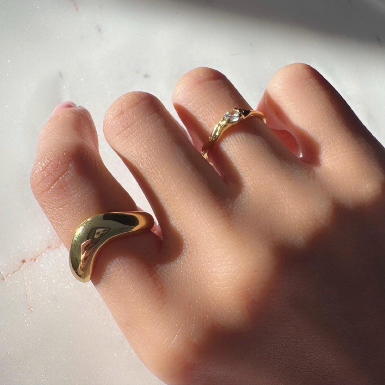 14K Gold Plated Sterling Silver Lucia Ring –Adjustable Minimalist Statement Band