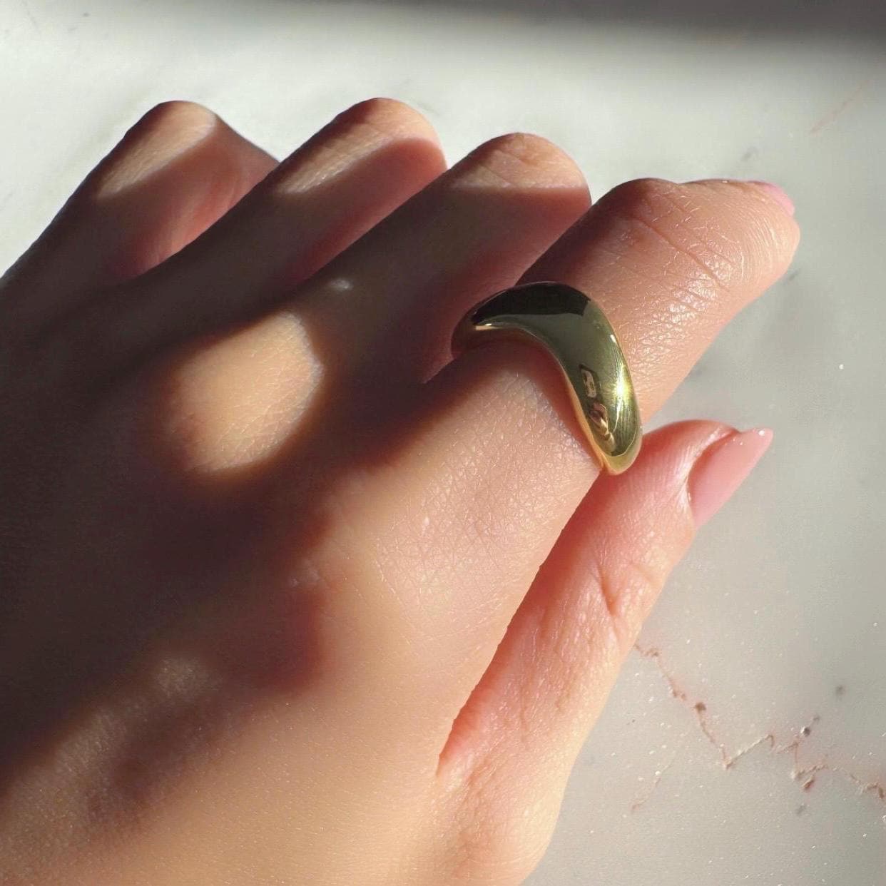 14K Gold Plated Sterling Silver Lucia Ring –Adjustable Minimalist Statement Band