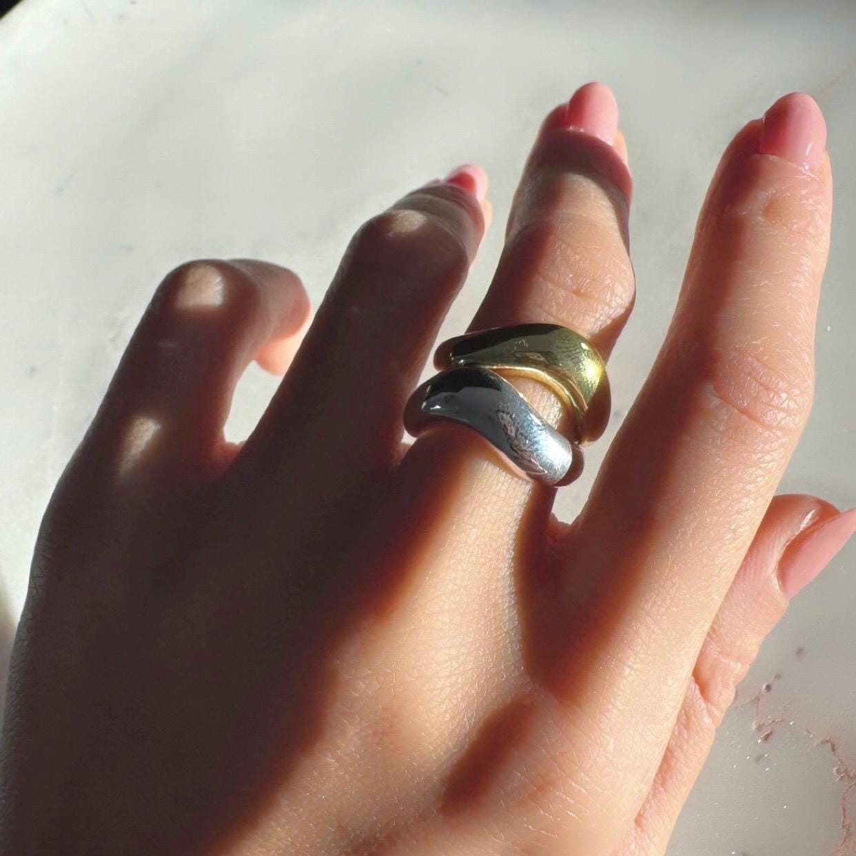 14K Gold Plated Sterling Silver Lucia Ring –Adjustable Minimalist Statement Band