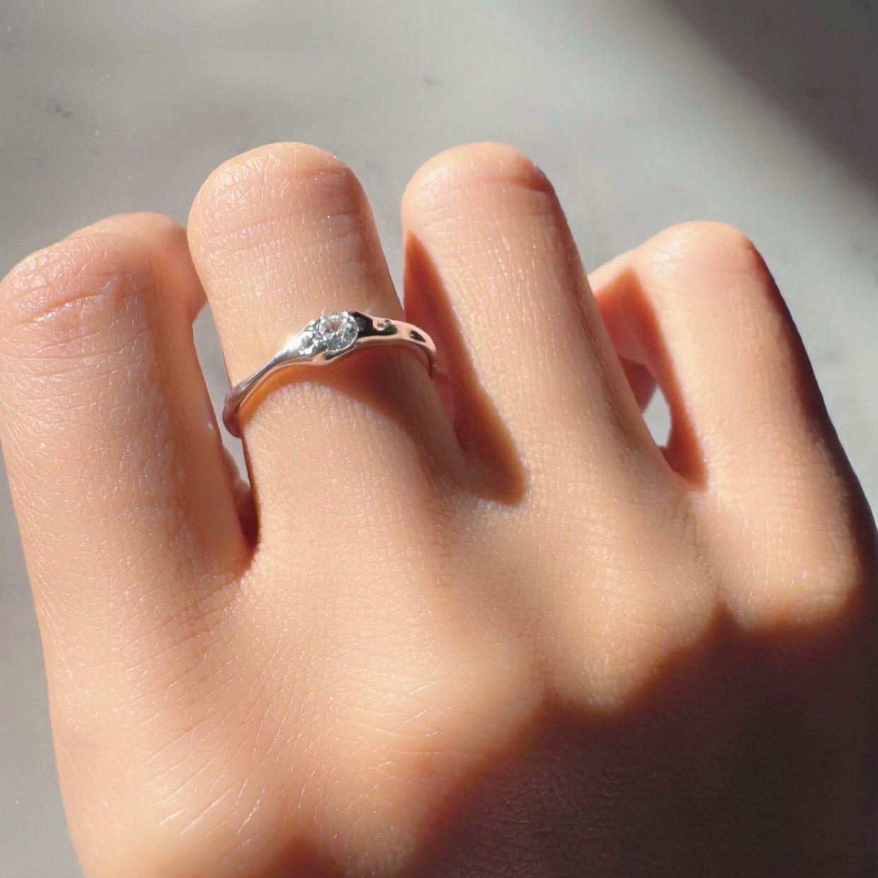 Sterling Silver Adjustable Juniper Ring with Zircon – Delicate Minimalist Everyday Jewelry