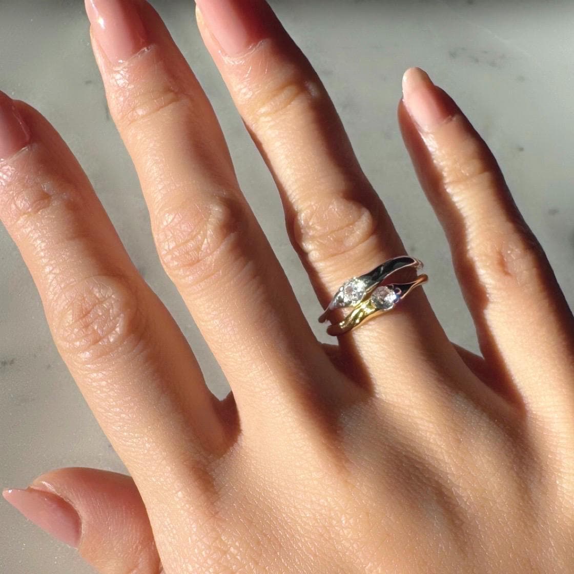 Sterling Silver Adjustable Juniper Ring with Zircon – Delicate Minimalist Everyday Jewelry