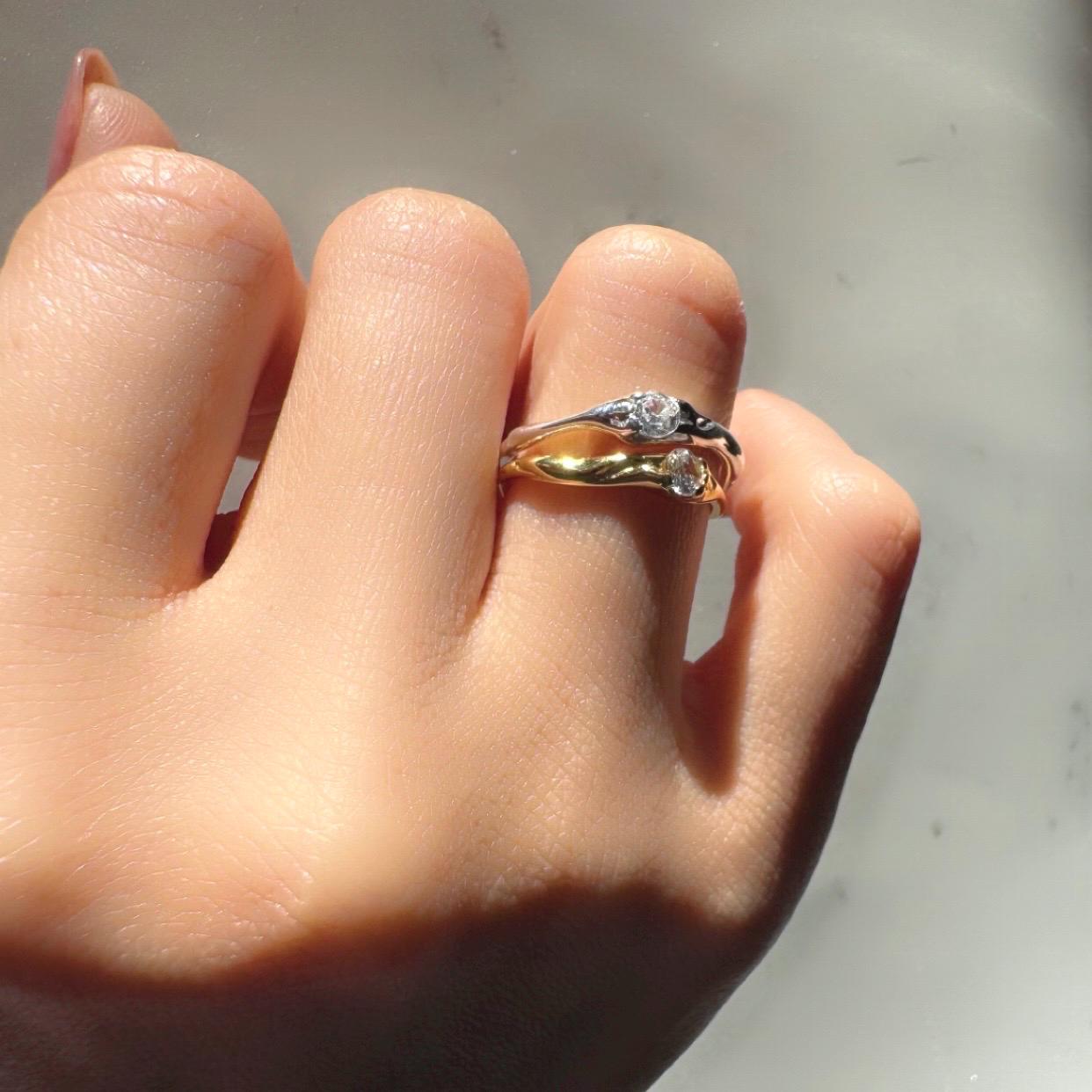 14K Gold Plated Sterling Silver Adjustable Juniper Ring with Zircon – Delicate Minimalist Everyday Jewelry