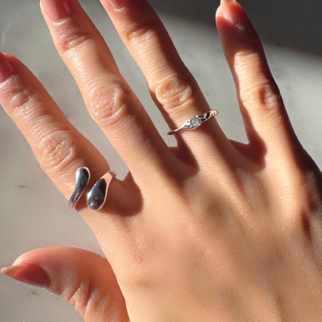 Sterling Silver Adjustable Natalia Ring – Modern Minimalist Open Band