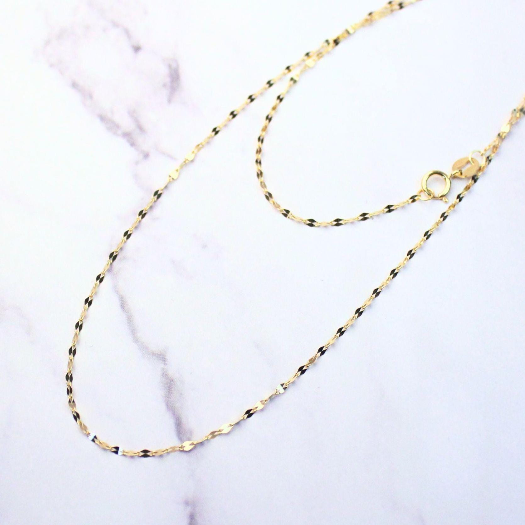 New 18k Solid Gold Mirror Blair Chain Necklace – Dainty & Reflective Luxury – Layering Gold Jewelry