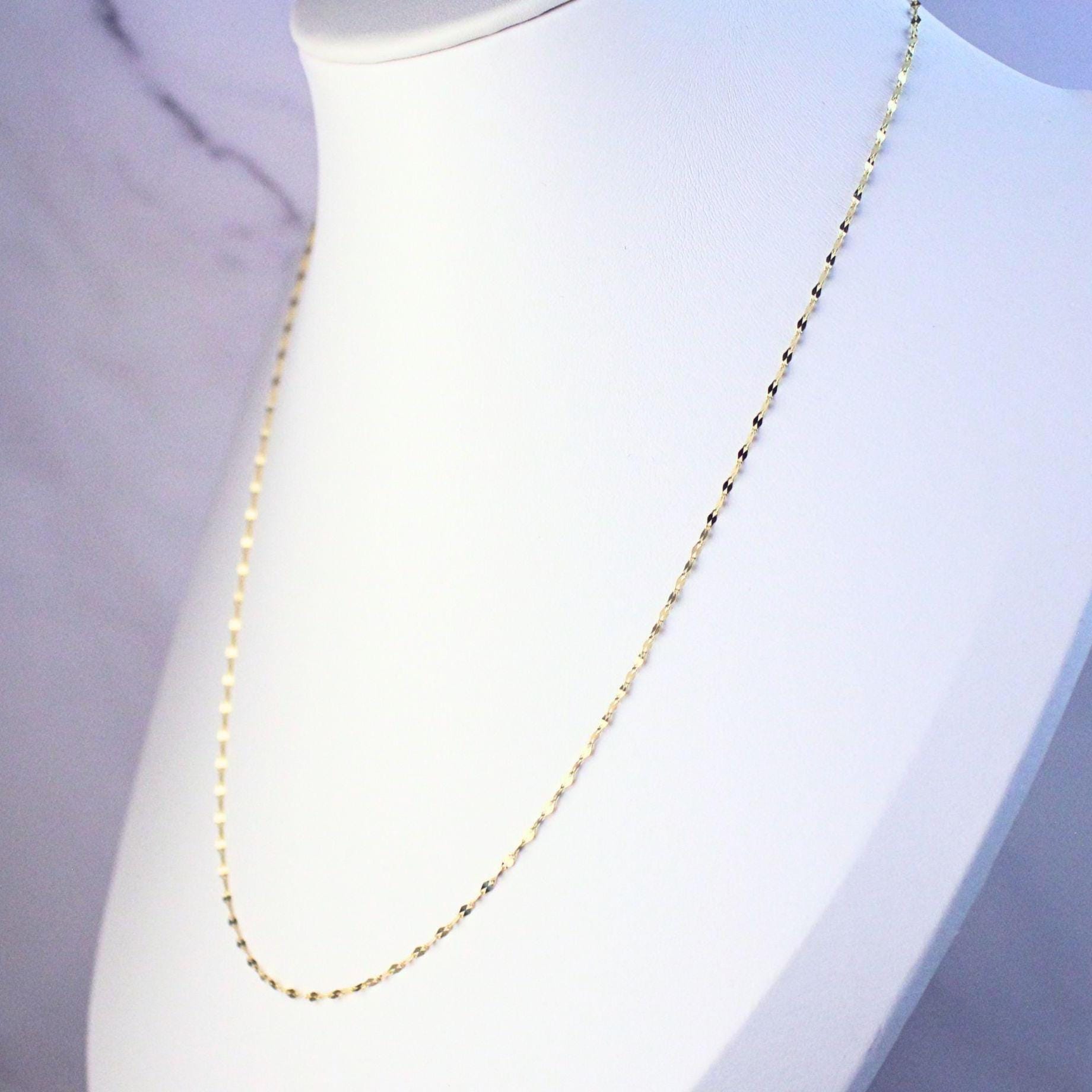 New 18k Solid Gold Mirror Blair Chain Necklace – Dainty & Reflective Luxury – Layering Gold Jewelry