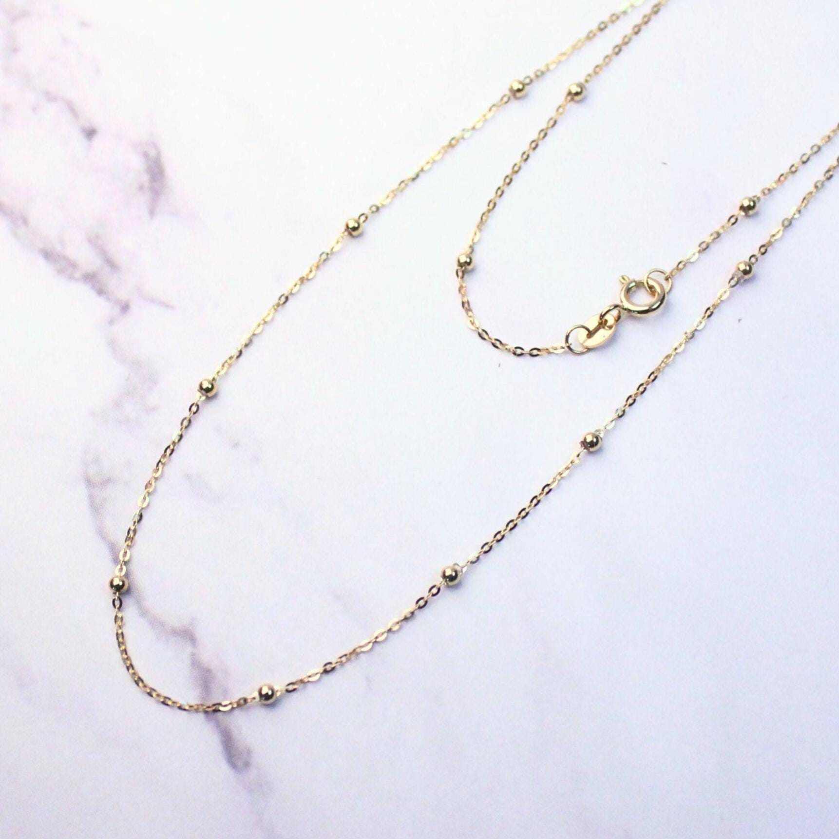 Solid 18K Gold Beaded Chain Melanie Necklace – Delicate Everyday Luxury