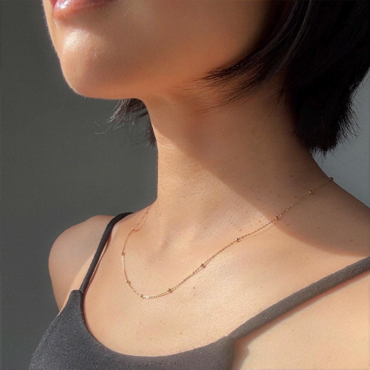 Solid 18K Gold Beaded Chain Melanie Necklace – Delicate Everyday Luxury