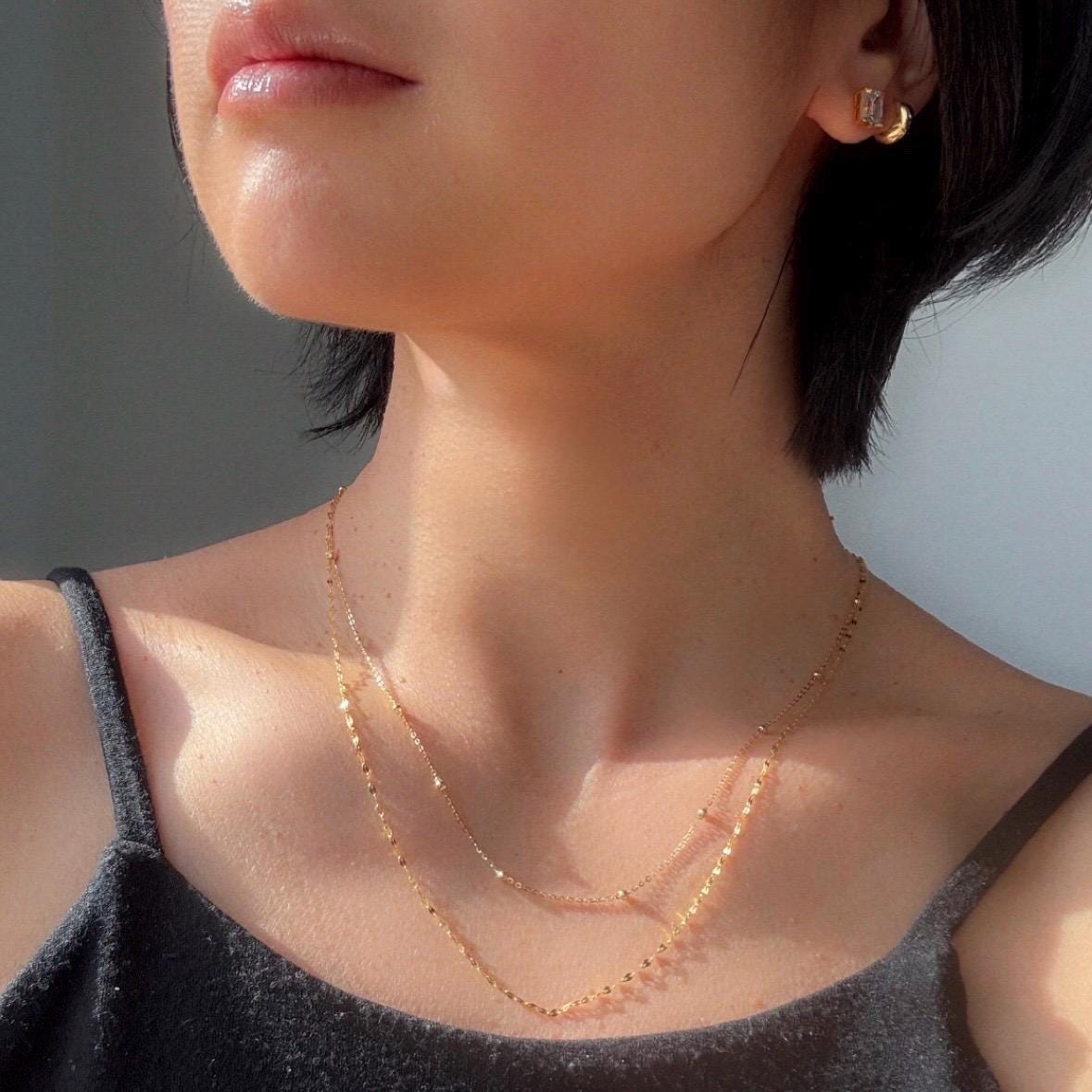 Solid 18K Gold Beaded Chain Melanie Necklace – Delicate Everyday Luxury