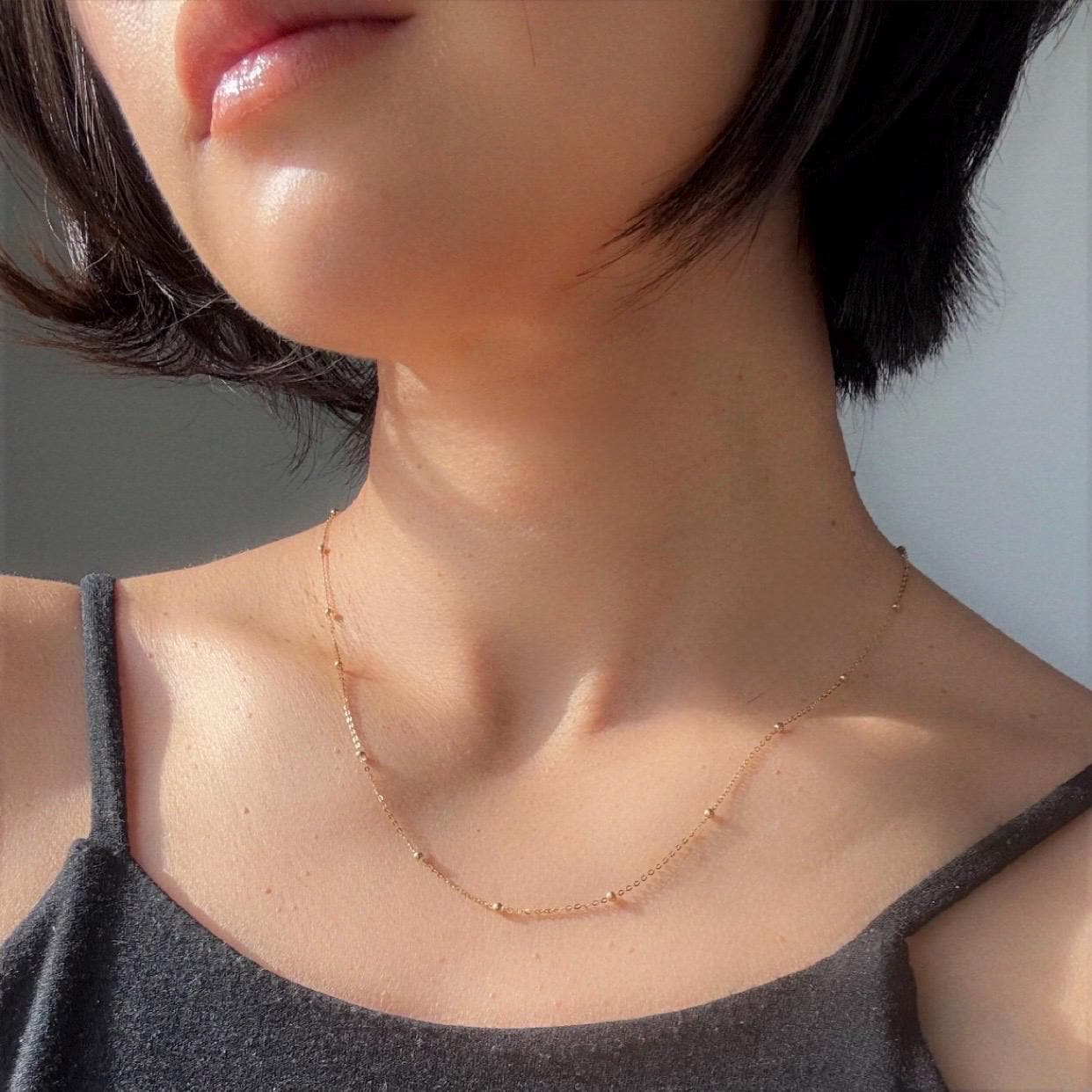 Solid 18K Gold Beaded Chain Melanie Necklace – Delicate Everyday Luxury