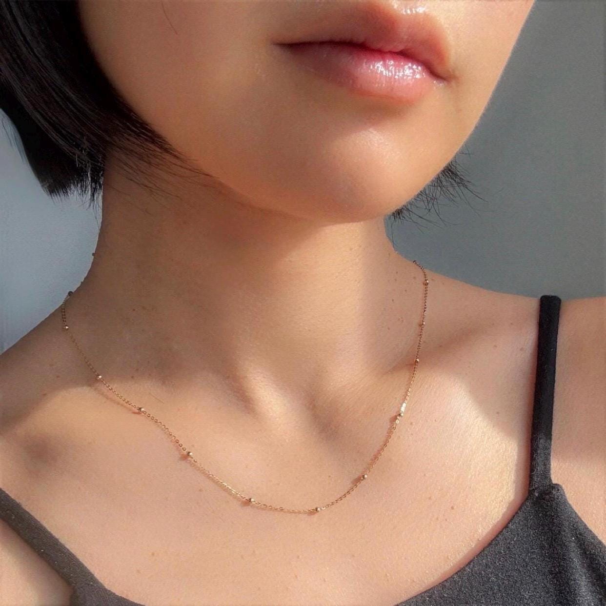 Solid 18K Gold Beaded Chain Melanie Necklace – Delicate Everyday Luxury