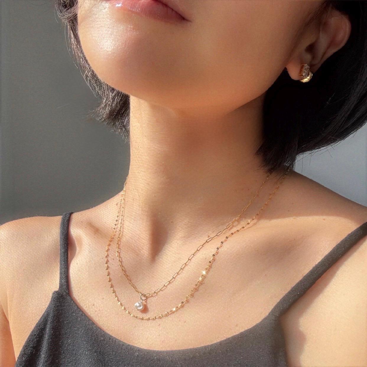 New 18k Solid Gold Mirror Blair Chain Necklace – Dainty & Reflective Luxury – Layering Gold Jewelry
