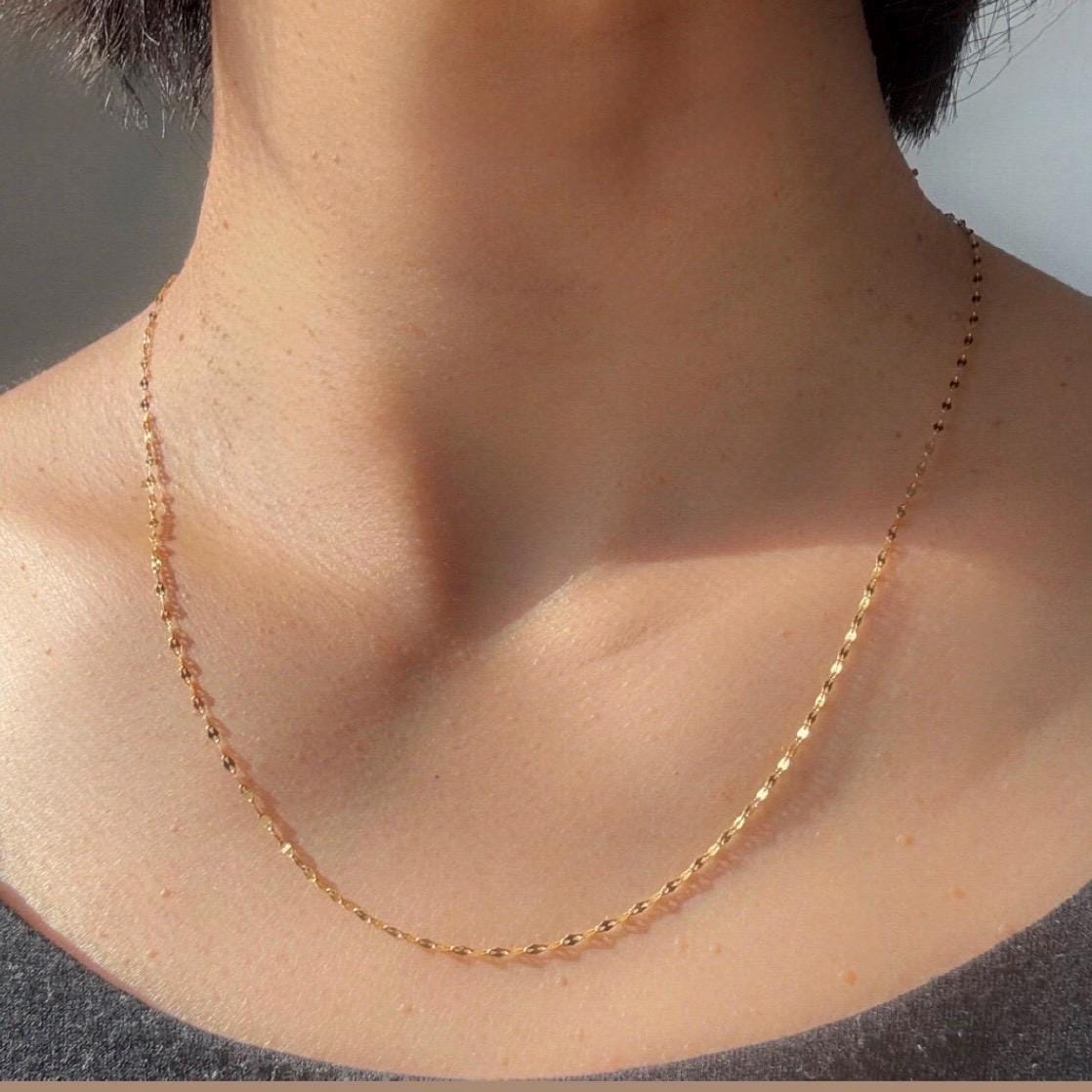 New 18k Solid Gold Mirror Blair Chain Necklace – Dainty & Reflective Luxury – Layering Gold Jewelry